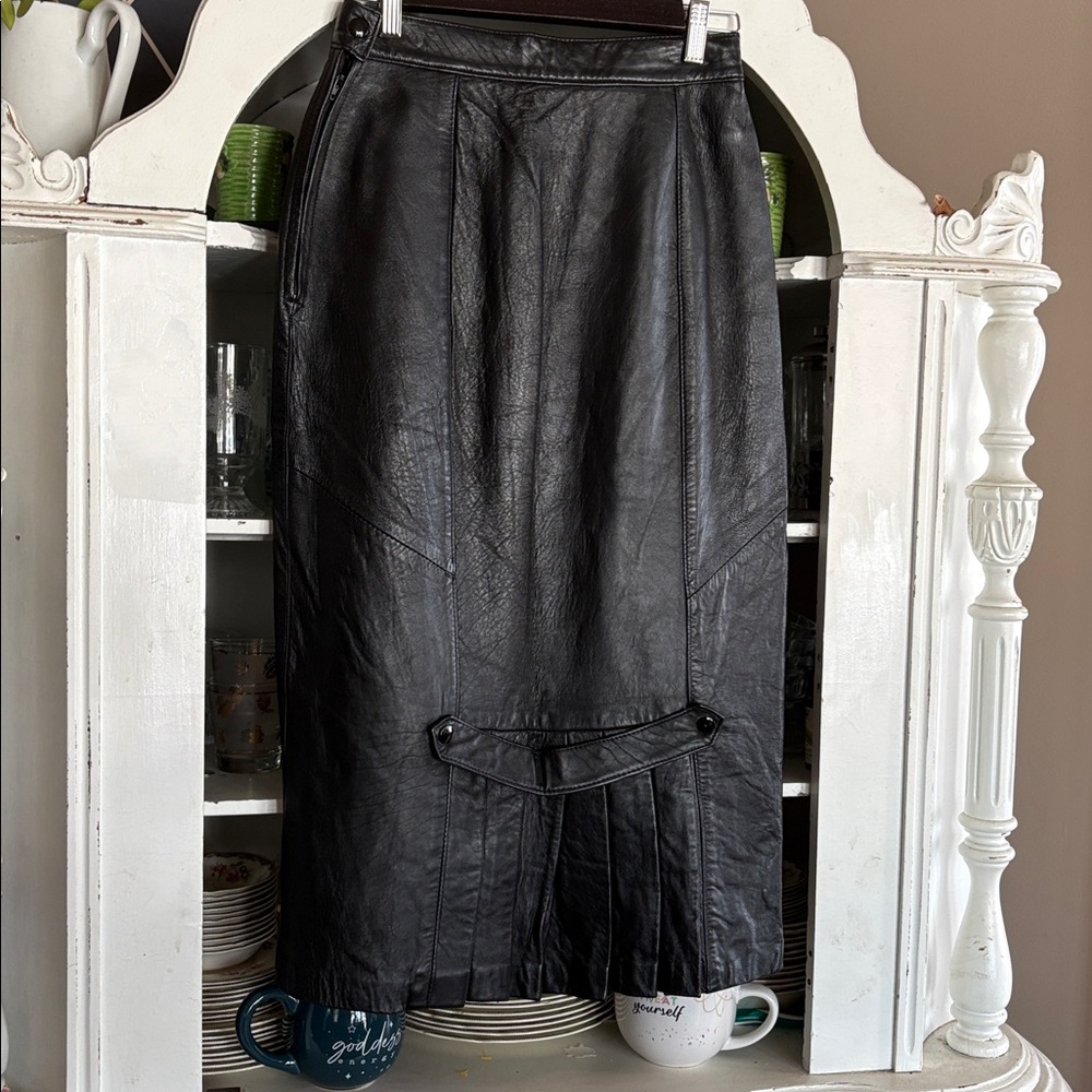vintage leather mid length skirt